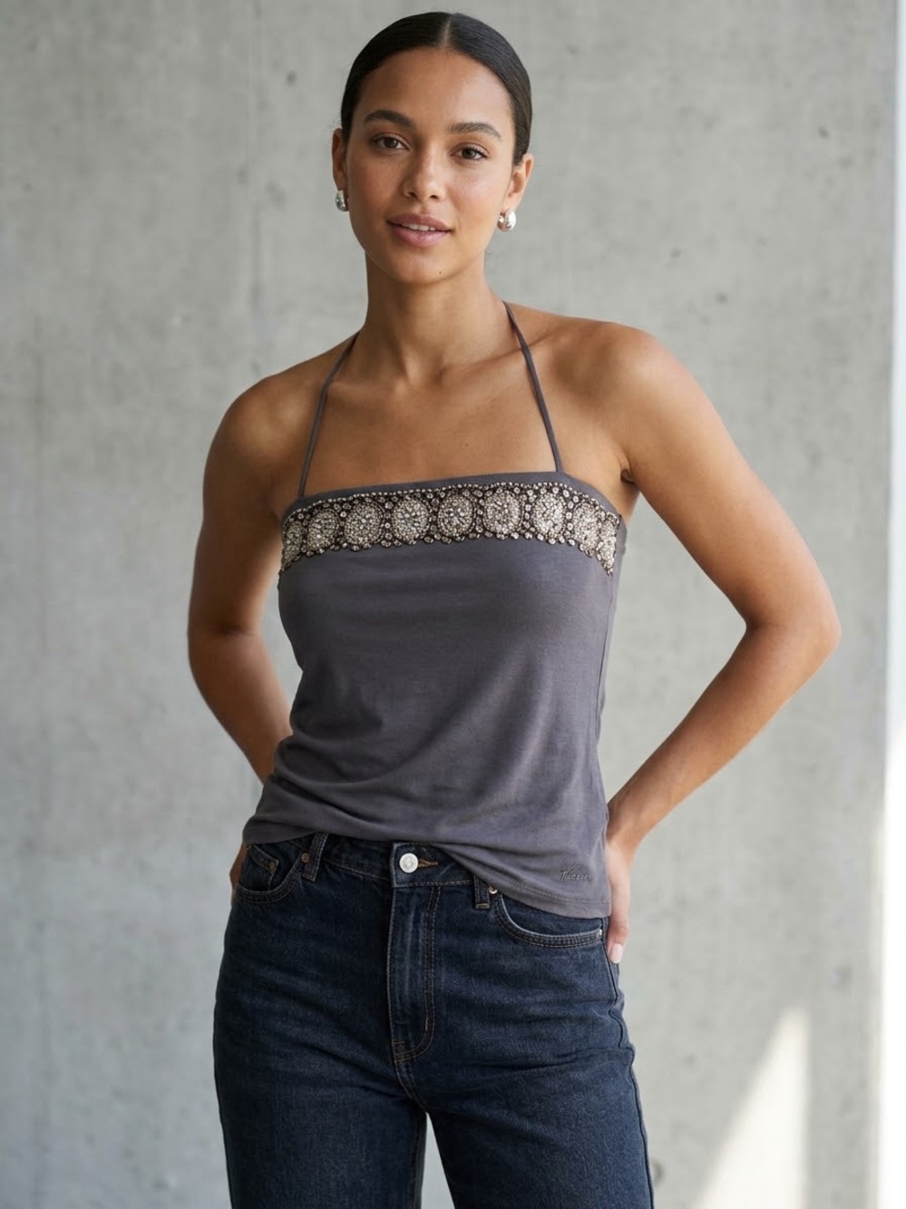 Vintage Y2K Abercrombie & Fitch Gray sequins beaded tank in Small
